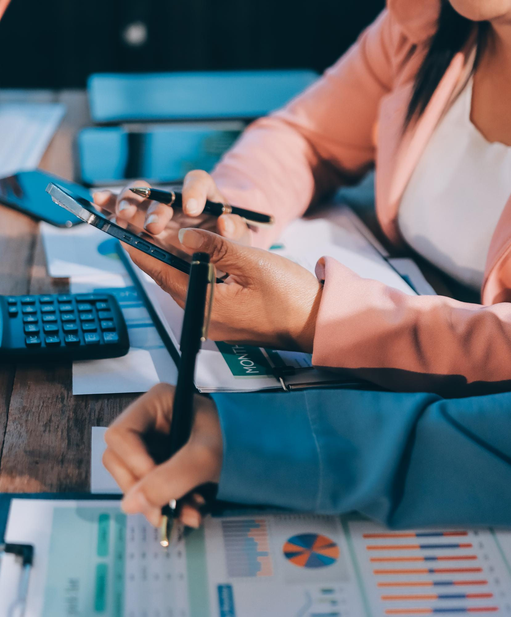 Financial workspace with charts and analysis